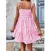 image:imagechouyatou Womens Summer Spaghetti Strap Dress Striped Printed Cute Bowknot Ruffle A Line Midi SundressPink