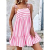 image:imagechouyatou Womens Summer Spaghetti Strap Dress Striped Printed Cute Bowknot Ruffle A Line Midi SundressPink