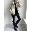 image:imagechouyatou Womens Warm Fall Winter Heart Print Fleece Sherpa Jacket Stand Collar Zip Up Teddy Faux Fur CoatBeige