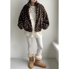 image:imagechouyatou Womens Warm Fall Winter Heart Print Fleece Sherpa Jacket Stand Collar Zip Up Teddy Faux Fur CoatCoffe