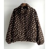 image:imagechouyatou Womens Warm Fall Winter Heart Print Fleece Sherpa Jacket Stand Collar Zip Up Teddy Faux Fur CoatCoffe