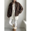 image:imagechouyatou Womens Warm Fall Winter Heart Print Fleece Sherpa Jacket Stand Collar Zip Up Teddy Faux Fur CoatCoffe