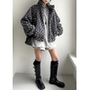 image:imagechouyatou Womens Warm Fall Winter Heart Print Fleece Sherpa Jacket Stand Collar Zip Up Teddy Faux Fur CoatGrey