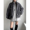 image:imagechouyatou Womens Warm Fall Winter Heart Print Fleece Sherpa Jacket Stand Collar Zip Up Teddy Faux Fur CoatGrey