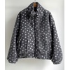 image:imagechouyatou Womens Warm Fall Winter Heart Print Fleece Sherpa Jacket Stand Collar Zip Up Teddy Faux Fur CoatGrey