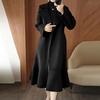 image:imagechouyatou Womens Winter Wool Trench Coat Flare Fishtail Hem Loose Fit Warm Mid Long Overcoat with BeltBlack
