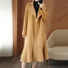 image:imagechouyatou Womens Winter Wool Trench Coat Flare Fishtail Hem Loose Fit Warm Mid Long Overcoat with BeltCamel