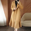 image:imagechouyatou Womens Winter Wool Trench Coat Flare Fishtail Hem Loose Fit Warm Mid Long Overcoat with BeltCamel