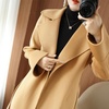 image:imagechouyatou Womens Winter Wool Trench Coat Flare Fishtail Hem Loose Fit Warm Mid Long Overcoat with BeltCamel