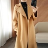 image:imagechouyatou Womens Winter Wool Trench Coat Flare Fishtail Hem Loose Fit Warm Mid Long Overcoat with BeltCamel