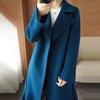 image:imagechouyatou Womens Winter Wool Trench Coat Flare Fishtail Hem Loose Fit Warm Mid Long Overcoat with BeltDark Blue