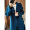 image:imagechouyatou Womens Winter Wool Trench Coat Flare Fishtail Hem Loose Fit Warm Mid Long Overcoat with BeltDark Blue