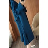 image:imagechouyatou Womens Winter Wool Trench Coat Flare Fishtail Hem Loose Fit Warm Mid Long Overcoat with BeltDark Blue