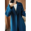 image:imagechouyatou Womens Winter Wool Trench Coat Flare Fishtail Hem Loose Fit Warm Mid Long Overcoat with BeltDark Blue