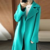 image:imagechouyatou Womens Winter Wool Trench Coat Flare Fishtail Hem Loose Fit Warm Mid Long Overcoat with BeltLake Green