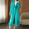 image:imagechouyatou Womens Winter Wool Trench Coat Flare Fishtail Hem Loose Fit Warm Mid Long Overcoat with BeltLake Green