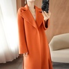 image:imagechouyatou Womens Winter Wool Trench Coat Flare Fishtail Hem Loose Fit Warm Mid Long Overcoat with BeltOrange
