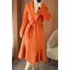 image:imagechouyatou Womens Winter Wool Trench Coat Flare Fishtail Hem Loose Fit Warm Mid Long Overcoat with BeltOrange
