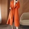 image:imagechouyatou Womens Winter Wool Trench Coat Flare Fishtail Hem Loose Fit Warm Mid Long Overcoat with BeltOrange