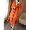 image:imagechouyatou Womens Winter Wool Trench Coat Flare Fishtail Hem Loose Fit Warm Mid Long Overcoat with BeltOrange