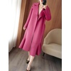 image:imagechouyatou Womens Winter Wool Trench Coat Flare Fishtail Hem Loose Fit Warm Mid Long Overcoat with BeltPink