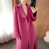 image:imagechouyatou Womens Winter Wool Trench Coat Flare Fishtail Hem Loose Fit Warm Mid Long Overcoat with BeltPink