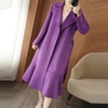 image:imagechouyatou Womens Winter Wool Trench Coat Flare Fishtail Hem Loose Fit Warm Mid Long Overcoat with BeltPurple