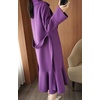 image:imagechouyatou Womens Winter Wool Trench Coat Flare Fishtail Hem Loose Fit Warm Mid Long Overcoat with BeltPurple