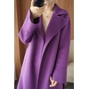 image:imagechouyatou Womens Winter Wool Trench Coat Flare Fishtail Hem Loose Fit Warm Mid Long Overcoat with BeltPurple