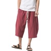 image:imagechouyatou Mens Loose Fit Comfy Linen Pull On Baggy Capri Harem Pants Large Wine Red