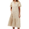 image:imagechouyatou Womens Elegant Lace Eyelet Embroidery Beach Dress VNeck Puff Sleeve Flowy Swing Midi Tunic DressApricot