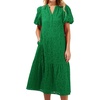 image:imagechouyatou Womens Elegant Lace Eyelet Embroidery Beach Dress VNeck Puff Sleeve Flowy Swing Midi Tunic DressGreen
