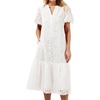 image:imagechouyatou Womens Elegant Lace Eyelet Embroidery Beach Dress VNeck Puff Sleeve Flowy Swing Midi Tunic DressWhite