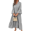 image:imagechouyatou Womens Summer Boho Striped Shirt Dress Casual Loose 34 Trumpet Sleeve ALine Tiered Maxi Long DressBlack