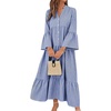 image:imagechouyatou Womens Summer Boho Striped Shirt Dress Casual Loose 34 Trumpet Sleeve ALine Tiered Maxi Long DressBlue