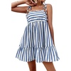 image:imagechouyatou Womens Summer Spaghetti Strap Dress Striped Printed Cute Bowknot Ruffle A Line Midi SundressBlue