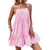 image:imagechouyatou Womens Summer Spaghetti Strap Dress Striped Printed Cute Bowknot Ruffle A Line Midi SundressPink