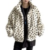 image:imagechouyatou Womens Warm Fall Winter Heart Print Fleece Sherpa Jacket Stand Collar Zip Up Teddy Faux Fur CoatBeige