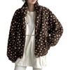 image:imagechouyatou Womens Warm Fall Winter Heart Print Fleece Sherpa Jacket Stand Collar Zip Up Teddy Faux Fur CoatCoffe