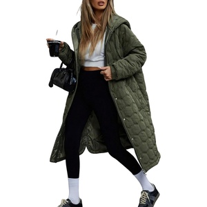 image:imageCHOUYATOU Womens 2026 Winter Lightweight Quilted Puffer Jacket Hooded Midi Long Puffer Coat OvercoatArmy Green