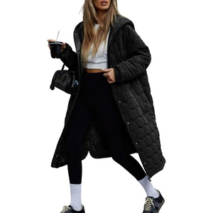 image:imageCHOUYATOU Womens 2026 Winter Lightweight Quilted Puffer Jacket Hooded Midi Long Puffer Coat OvercoatBlack