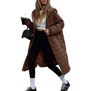 image:imageCHOUYATOU Womens 2026 Winter Lightweight Quilted Puffer Jacket Hooded Midi Long Puffer Coat OvercoatBrown