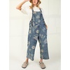image:imagechouyatou Women Baggy Floral Denim Bib Overalls Jeans Y2K Casual Distressed Wide Leg Overall JumptuisBlue