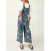 image:imagechouyatou Women Baggy Floral Denim Bib Overalls Jeans Y2K Casual Distressed Wide Leg Overall JumptuisBlue