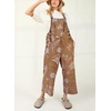image:imagechouyatou Women Baggy Floral Denim Bib Overalls Jeans Y2K Casual Distressed Wide Leg Overall JumptuisBrown