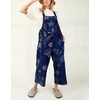 image:imagechouyatou Women Baggy Floral Denim Bib Overalls Jeans Y2K Casual Distressed Wide Leg Overall JumptuisDark Blue