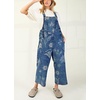 image:imagechouyatou Women Baggy Floral Denim Bib Overalls Jeans Y2K Casual Distressed Wide Leg Overall JumptuisDenim Blue