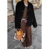 image:imagechouyatou Women Fall Winter Double Breasted Wool Coat Belted Midi Long Winter Trench Coat Peacoat OvercoatBlack