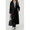 image:imagechouyatou Women Fall Winter Double Breasted Wool Coat Belted Midi Long Winter Trench Coat Peacoat OvercoatBlack
