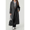 image:imagechouyatou Women Fall Winter Double Breasted Wool Coat Belted Midi Long Winter Trench Coat Peacoat OvercoatDark Grey